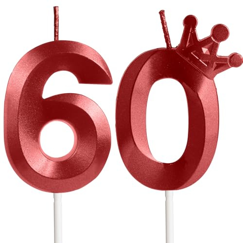 Geburtstagskerzen Zahlen 60, Geburtstagsdeko 60 Jahr Männer Frauen, Corona Kerzen Geburtstag, Rot Personalisierte Geburtstags Party Tortendeko
