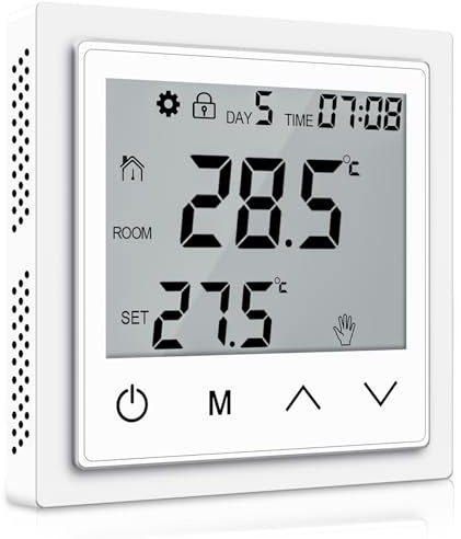Termostato per riscaldamento a pavimento, acqua, termostato per ambiente, termostato intelligente per la casa, con grande touch screen e LED – Displa Termostato digitale da parete