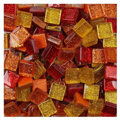 MOHUIED 50 STÜCKE DIY Mix Farbe Glitter Glas Mosaik Steine ​​Mosaik Fliesen Glas Kiesel Handwerk Material Puzzle for DIY Mosaik Machen arte für Badezimmer, Küche(Color 13)