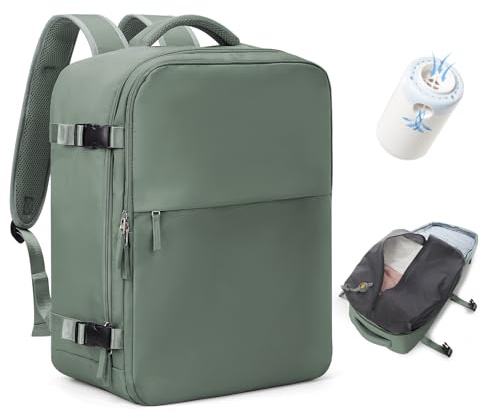 BJLFS Mochila viaje cabina avion 40x30x20 Ryanair Wizzair Equipaje de Mano 40x20x25 Vueling con Sistema de Vacío Mochila de Viaje Portátil Impermeable para Hombre y Mujer Verde