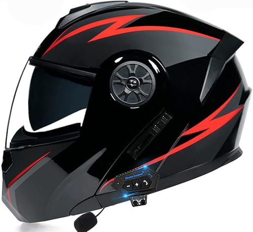 Kcolic Casco Moto Bluetooth, Casco Integrale Integrato Antiappannamento con Doppia Visiera, Casco Apribile, Casco Integrale Chiuso Omologato ECE per Risposta Automatica P,Small