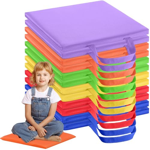 QJCHLO Quadratische Bodenkissen 30 * 30cmfür Kinder KlassenzimmermitGriffen | Flexible Bodensitzmöbel für Grundschulen, Klassenzimmer-Teppichkissen fürKleinkinder und Kindertagesstätte(Bright Color)
