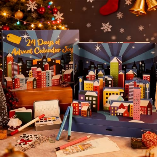 Adventskalender 2025 (limitierte Auflage), Weihnachtskalender 2025, 24-Tage-Countdown-Kalender mit kreativen Zeichenutensilien, Geschenkidee für Zeichenanfänger und Malbegeisterte