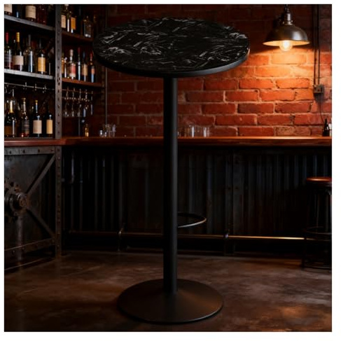 Modernt bistrobord med hög topp, rund marmor och metall, barbord för kök, matsal, cocktailpartys, stilfullt pubbord (svart 55 x 75 cm)