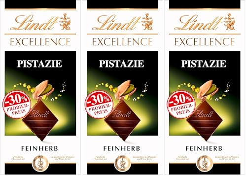 Lindt EXCELLENCE Pistazie - Feinherbe Schokolade | 100g Tafel | Mit Pistazie | Intensiver Kakao-Geschmack | Dunkle Schokolade (Packung mit 3)
