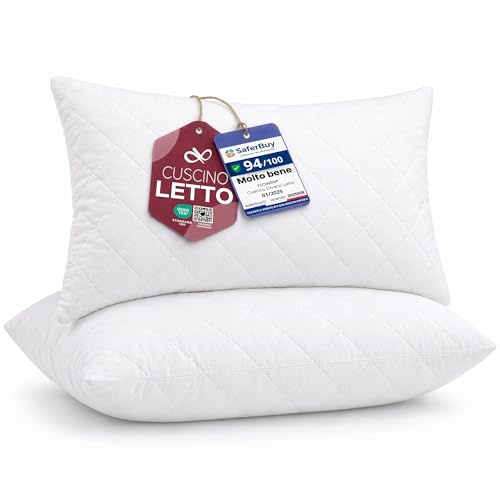 Flowen Cuscini Letto Coppia di Guanciali 50x80 per Dormire Imbottitura Standard Antiacaro Anallergico Traspirante Rettangolare per Matrimoniale Singolo con Federa Trapuntata Lavabile