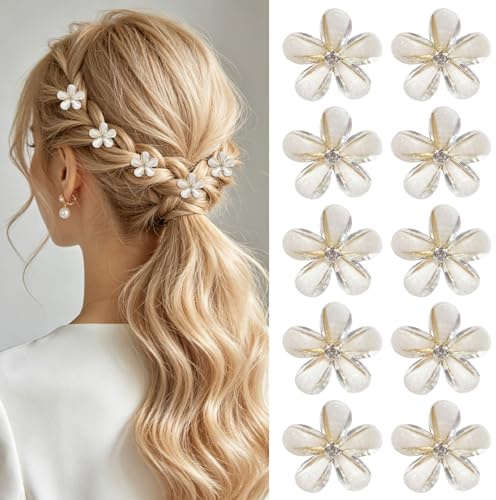 10 Pinzas de Pelo Pequeñas, Mini Pinzas de Flor Antideslizantes, Accesorios de Cabello para Mujeres y Niñas, Uso Diario y Eventos (Beige)