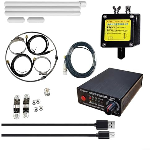 K-480WLA Kit d'antenne de réception pleine bande 500 KHz-1 GHz avec gain réglable de 0 à 30 dB et chargeur de 5 à 20 m, charge de type C, compatible avec les radios Tecsun/Sangean/ICOM/Yaesu à ondes