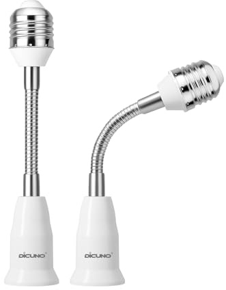 DiCUNO E26 15.5CM/6.1Inch Extension Socket Extender Adapter, E26 Flexible Extender, All-Directional Adjustable, Standard Light Bulb Socket Extension Converter, 2-Pack