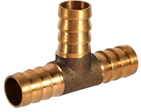 Keenso Connecteur de Tuyau de Carburant en t, Connecteur Barbelé Adaptateur de 3 Voies Adaptateur de Tuyau Joint de Jointure de Tuyau de Menuisier en Laiton pour l'Huile de Gaz d'Air d'Essence (12mm)