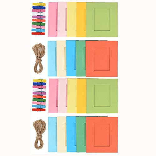 byou Bilderrahmen, Papier, Wanddekorationsset mit Bilderrahmen mit 20 Stück, mehrfarbig, Mini-Holzclips und 2 Twines, 42-teilig