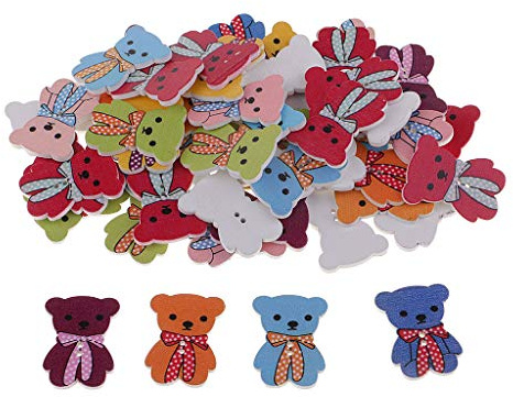 50Pcs Bär Knöpfe Kinderknöpfe Holzknöpfe zum Selberaufnähen/Basteln