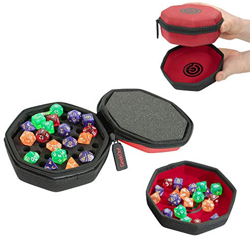 GEEKON Protective Padded Dice Case & Integrated Felt Dice Tray for Board Games, Tabletop Games and RPGs - Holds & Protects Over 75 Dice! Perfect for Game Night! (Red)