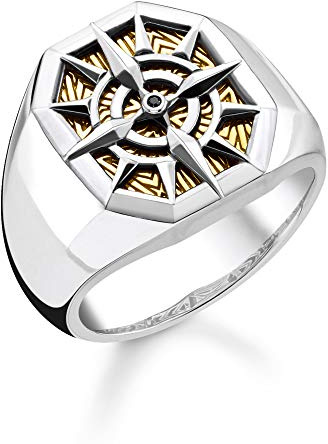 THOMAS SABO Ring Kompass gold 925 Sterlingsilber, Geschwärzt, 750 Gelbgold Vergoldung