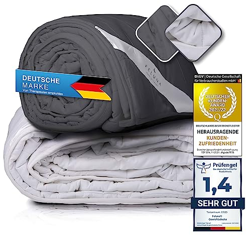 Feluna® XXL Gewichtsdecke 155x200cm Therapie-Decke 8kg - Anti-Stress Bettdecke Weighted Blanket - Entspannungsdecke für Angst- u. Schlafstörungen (Grau)