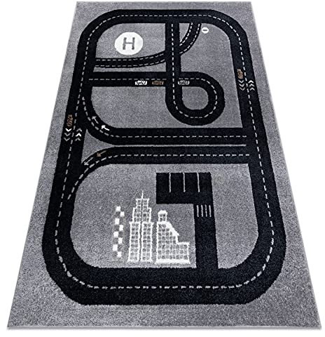 rugsx Teppich Fun Track Kinderteppich für Babyzimmer, Spielteppiche, Kinderzimmer, Moderne, Straße, Stadt grau 140x190 cm