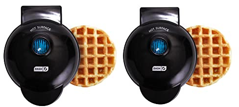 Dash Mini Waffle Maker- Waffle Maker for Breakfast & Snacks - Compact & Easy-to-Clean - nonstick surfaces - Fun & Portable Kitchen Essential - Black - 2-Pack