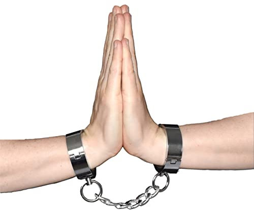 Honeylust Kalte Glanz BDSM Handfesseln für Damen – Breite Metall Handschellen mit Kette, Verschluss mit L-Stift, Bondage Sexspielzeug, Fetisch Zubehör kühl glänzend