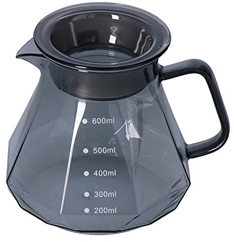 600ml Kaffeekanne Glas Verdickte Transparent Kaffeekessel mit Gummi Deckel, Hand Tropf Kaffeemaschine Kaffeekocher Teekanne für Theke, Küche, Empfangsraum