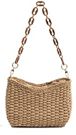 Ulisty Damen Klein Handgewebte Tasche Mini Handgefertigt Unterarmtasche Quadratisch Schultertasche Handtasche Taschenbeutel braun