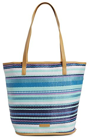 Vera Bradley Women's Straw Bucket Tote Bag, Spring Mint Stripe, One Size