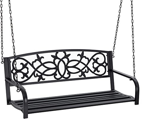 Outsunny 2 Sitzer Schaukelbank Stahl Hängebank mit Armlehnen Max. Belastung 240 kg für Garten Terrasse Balkon Outdoor 127x59,5x52 cm Schwarz