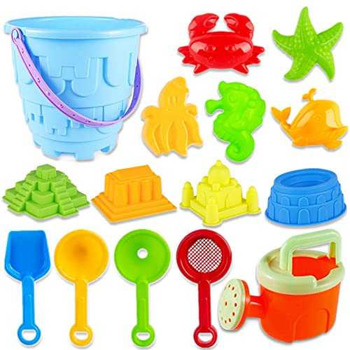 Chennyfun Kinder Strandspielzeug Set, 15 Stück Schloss Sandkasten Spielzeug Set mit Schloss Sand Förmchen, Eimer, Schaufeln-Sandspielzeug Kinder für Kinder, Kleinkinder, Jungen und Mädchen