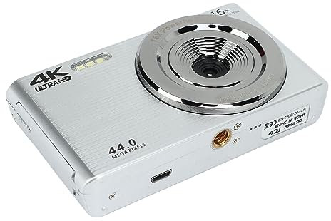 Appareil Photo à Zoom Numérique avec Zoom Puissant 16x, améra de Vlogging Compacte Full HD 4K 44MP,Mini Caméra Numérique Vintage Grand écran 2,8 Pouces pour Débutants Photographie (Argent)