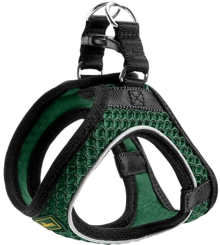 Hunter Hundegeschirr Hilo Comfort, Farbe: dunkelgrün, Easy Step-In Geschirr für kleine bis mittlere Hunde, mit Netzmaterial, reflektierende Elemente, angenehm leicht, modernes Design, Größe: M-L