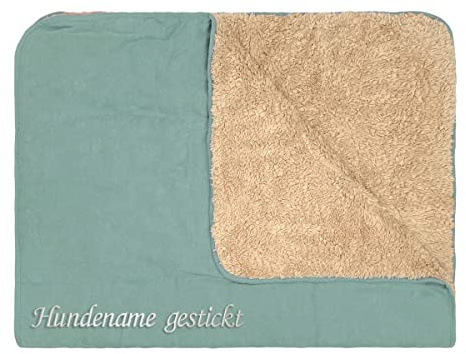 Hundedecke mit Namen Bestickt, personalisierbare Heimtierdecke für Hunde und Katzen, 4 Farben, weiche Wendedecke, Liegedecke Teddyfell (Mint)