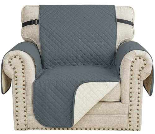 CYCMACO Housse Fauteuil Antidérapante Universelle 1 Place, Gris foncé | Universelle Couvre Canapé Antidérapante Avec Poches, Housse Pour Canapé Avec Accoudoirs, Sofa Cover Pour Chiens Chats