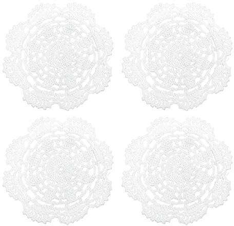 uxcell Stoff-Untersetzer, 4 Stück, 12,7 cm – gewebte Häkeldeckchen aus Baumwolle, Spitzenstickerei, Tassenmatte mit Blumenmuster für Hochzeits-Party-Dekoration (weiß)