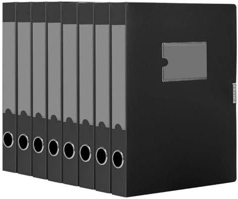 DONGLI A4 Archivbox(Schwarz,8 Stück) Archiv-Schachtel mit 4 cm Breit Rücken | Sammelboxe Büroordner mit Rückenschild für Office