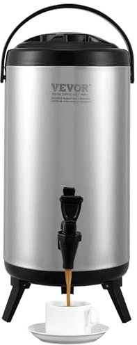 VEVOR Dispensador de Bebidas Aislado Dispensador de Agua Fría y Caliente No Eléctrico 9,2 L Almacenamiento de Alimentos de Acero Inoxidable Contenedor Aislado 4-6 H con Grifo Portátil para Camping
