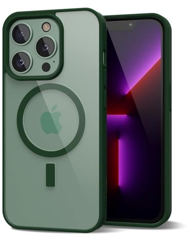 oakxco för iPhone 13 Pro, fodral, magsafe med kameraskydd, magnetisk, transparent, tunn, stötsäker silikon och transparent, hårt plastskydd, mobilskal, original klart fodral, skyddande fodral, grön
