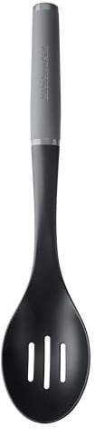 KitchenAid Soft Grip Slotted Spoon - Charcoal Grey | Slotted head drains liquids quickly; non-scratch material protects non-stick pans while stirring or serving warm dishes.