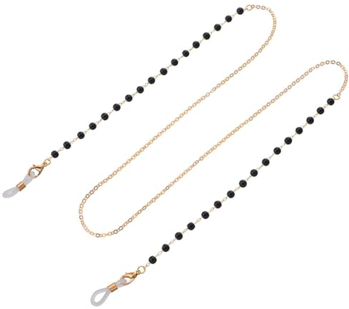 OLACD Klassische Brillenkette mit langen Perlen für Damen, dekorativ, cooler Halter, modisch, niedlich, Teenager, Party, Brillen-Dekoration, Schwarz/Gold, One size