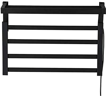 JUVELIO Heated Towel Rail, 55W Towel Warmer Wall-Mounted Radiator Towel Rail Black Electric Towel Radiator Towel Ladder 4 Bars Electric Towel Rail Bathroom Radiators with Foldable Shelf