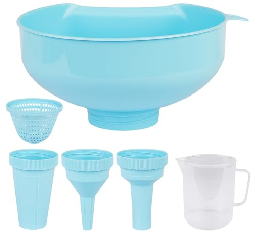 SSYR&P Embudo boca ancha, embudo cocina multiusos 4 en 1 con filtro extraíble, plástico de calidad alimentaria, apto para lavavajillas, para llenar tarros de boca ancha y regulares,azul
