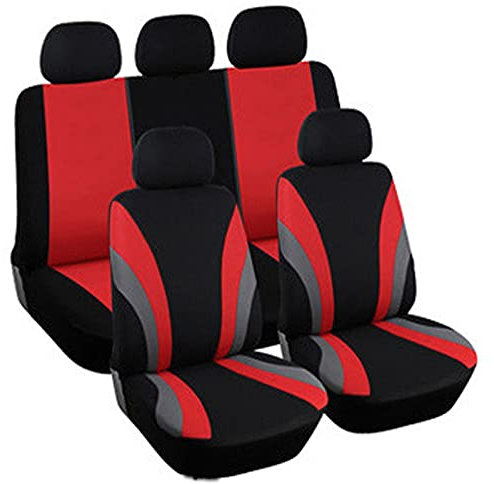CAOXINZI Auto Sitzbezüge Set für FIAT Panda (2012-2015), Atmungsaktiv Autositzbezüge Komplettset Auto Schonbezüge für Vordersitze und Rückbank Sitzbezügesets,A/RED