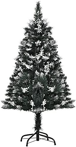HOMCOM Árbol de Navidad 120 cm Árbol de Navidad Artificial con 222 Ramas 28 Decoraciones Soporte de Acero Base Plegable y Desmontable para Salón Verde