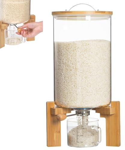 MFYDPP Distributeur De Riz, Récipient De Stockage De Riz, Récipient De Farine Et De Céréales avec Couvercle Hermétique Et Support en Bois, pour Aliments Secs en Grains De Café(Size:7.5L)