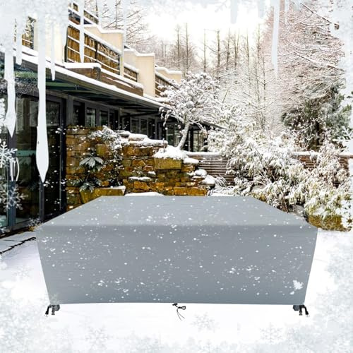 HNKDKJ Housse Protection Table Jardin 420D Oxford Argent Tissu Housse Salon de Jardin Exterieur 145x125cm Housse Table de Jardin avec Boucles Coupe-Vent Bache De Protection-145x125x75cm/LxWxH