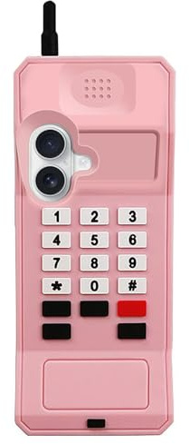 UnnFiko 3D Silicone Case Compatible with iPhone 16, Retro Classic Creative Soft Rubber Bumper Cover Cool Fun Thick Protective Stand Case (Retro Cellphone Pink, iPhone 16)