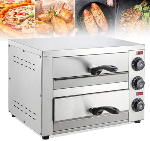 Four à pizza commercial de comptoir, 12 16 à double étage, four à pizza électrique en acier inoxydable avec poignée, machine à pizza d'intérieur polyvalente pour le restaurant, les bretzels ,16in