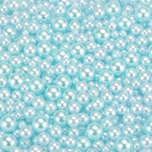 QUARKZMAN 900 Stück Kunstperlen für Bastelarbeiten, 3-8mm ohne Loch ABS-Runde Perlen für Vasenfüller, Schmuckherstellung, Vasenfüller, Kosmetikboxen, DIY-Teile, Tischstreu,Hellblau