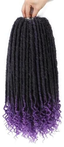Extension di capelli lisci finti all'uncinetto, con estremità ricce lunghe e profonde, 1 confezione, 24 ciocche, capelli sintetici morbidi (45,7 cm, 1B, viola)