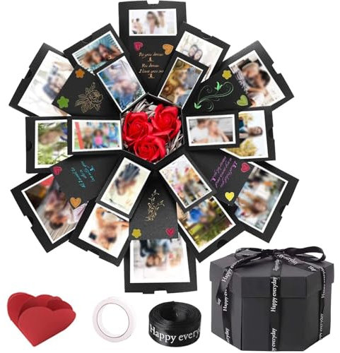 SUpoetry Explosionsbox, Überraschungsbox, Fotobox Geschenk, Explosionsbox Geburtstag, Foto Sechseck-Box, mit Bänder, Doppelseitiges Klebeband, Herzen, Perfekt für Hochzeiten, Valentinstag, Jubiläen
