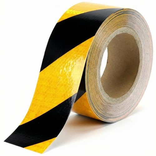 QWORK® Reflektierendes Klebeband Gelbes und Schwarzes 5cm*25m - Wasserdichtes und Selbstklebendes Warnband für Fahrzeuge, Schilder und Outdoor