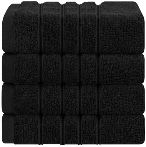 Pack of 4, 8, 12 Guest Towels (30 x 50 cm) 100% Egyptian Cotton Super Soft Quick Dry High Absorbent Hand Wash Towels For Gym Golf Spa Sports 600-GSM (4, Black)